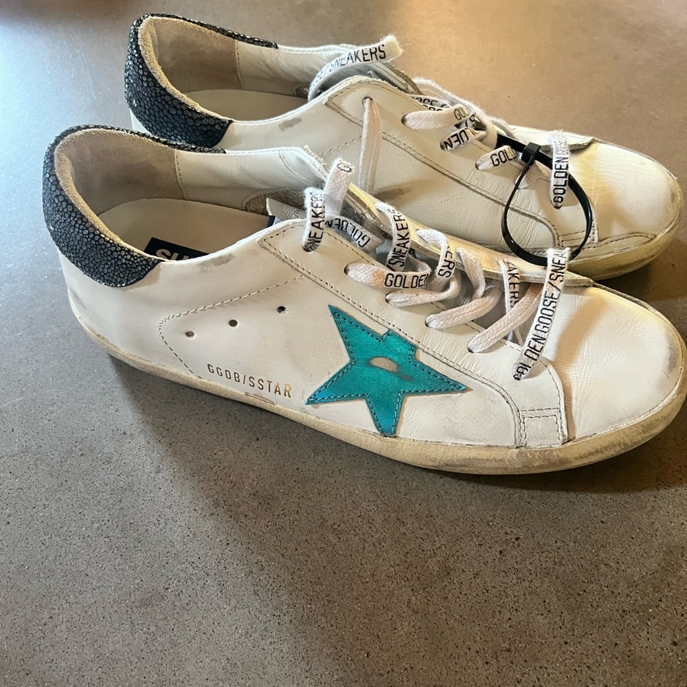 Golden Goose White and Blue Vintage Sneakers